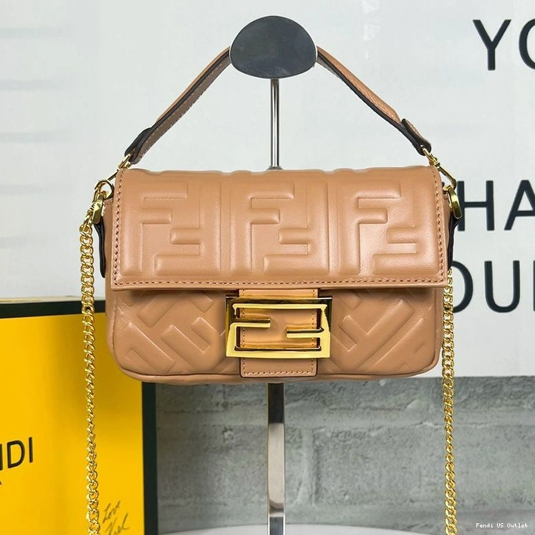 HOT Bag FF In Mini Brown Fendi Leather Motif Baguette Nappa 0716